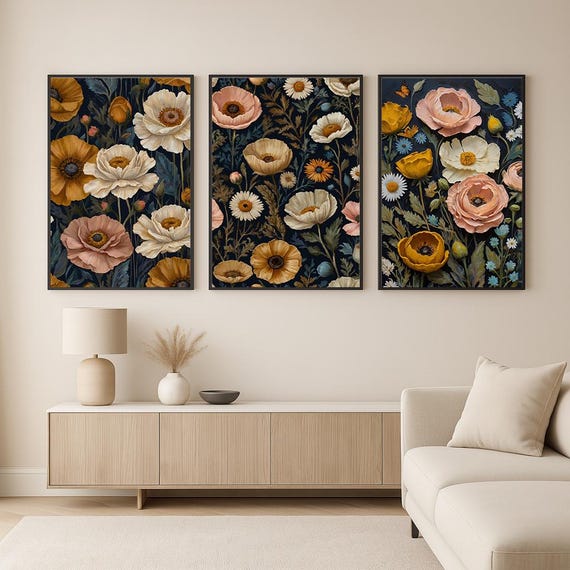 Vintage Botanical Prints Set Poppies Daisies Wildflowers