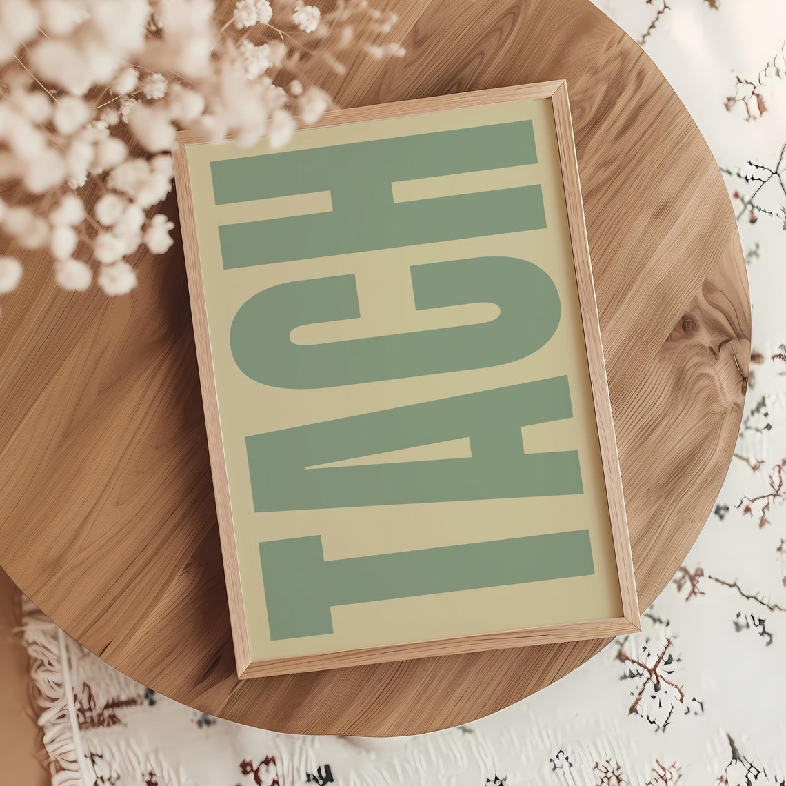 Hello Typography Poster, Sage Green On Beige - Image 3