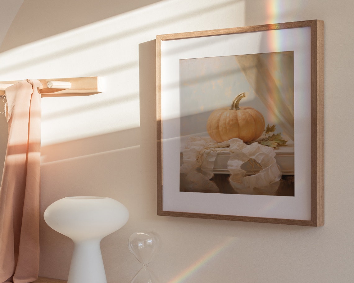 Pale Pumpkin Still Life Windowsill Rustic Autumn Harvest Art Poster - Image 3
