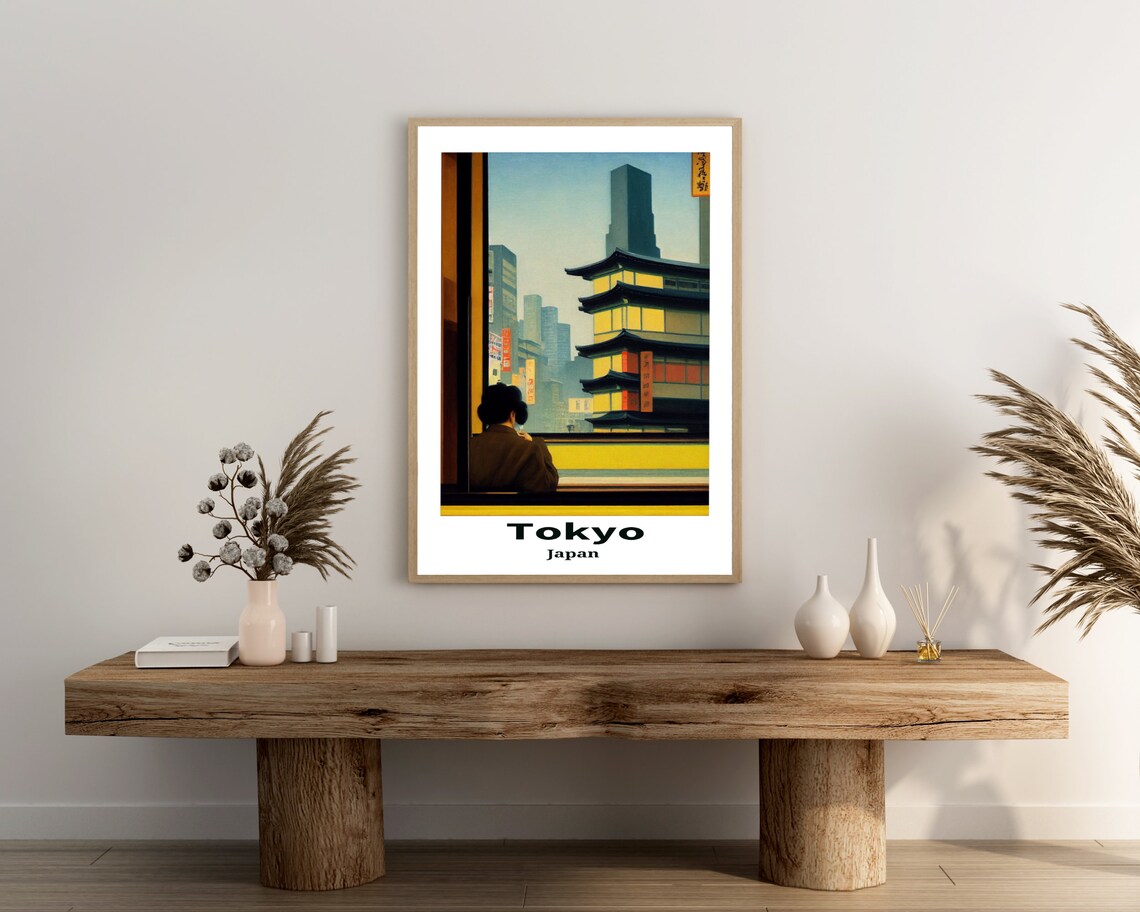 Tokyo Japan Temple and Skyscrapers City View Vintage Travel Poster - Image 3