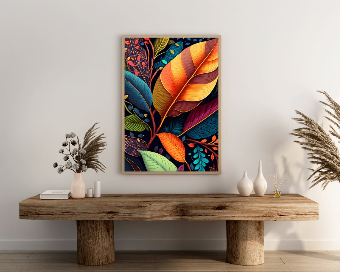 Bold Colorful Tropical Jungle Leaves Dramatic Botanical Art Poster - Image 3