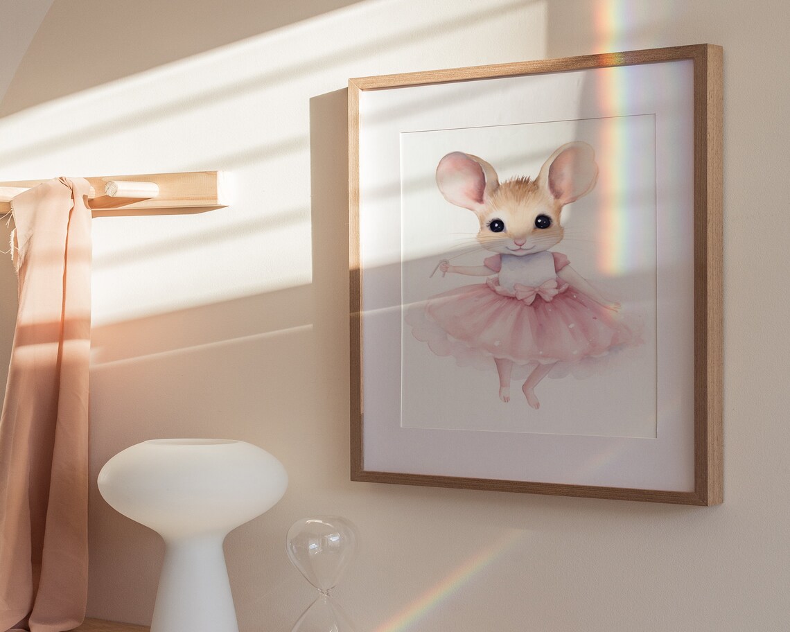 Cute Ballerina Mouse Pink Tutu Watercolor Nursery Wall Poster - Image 3