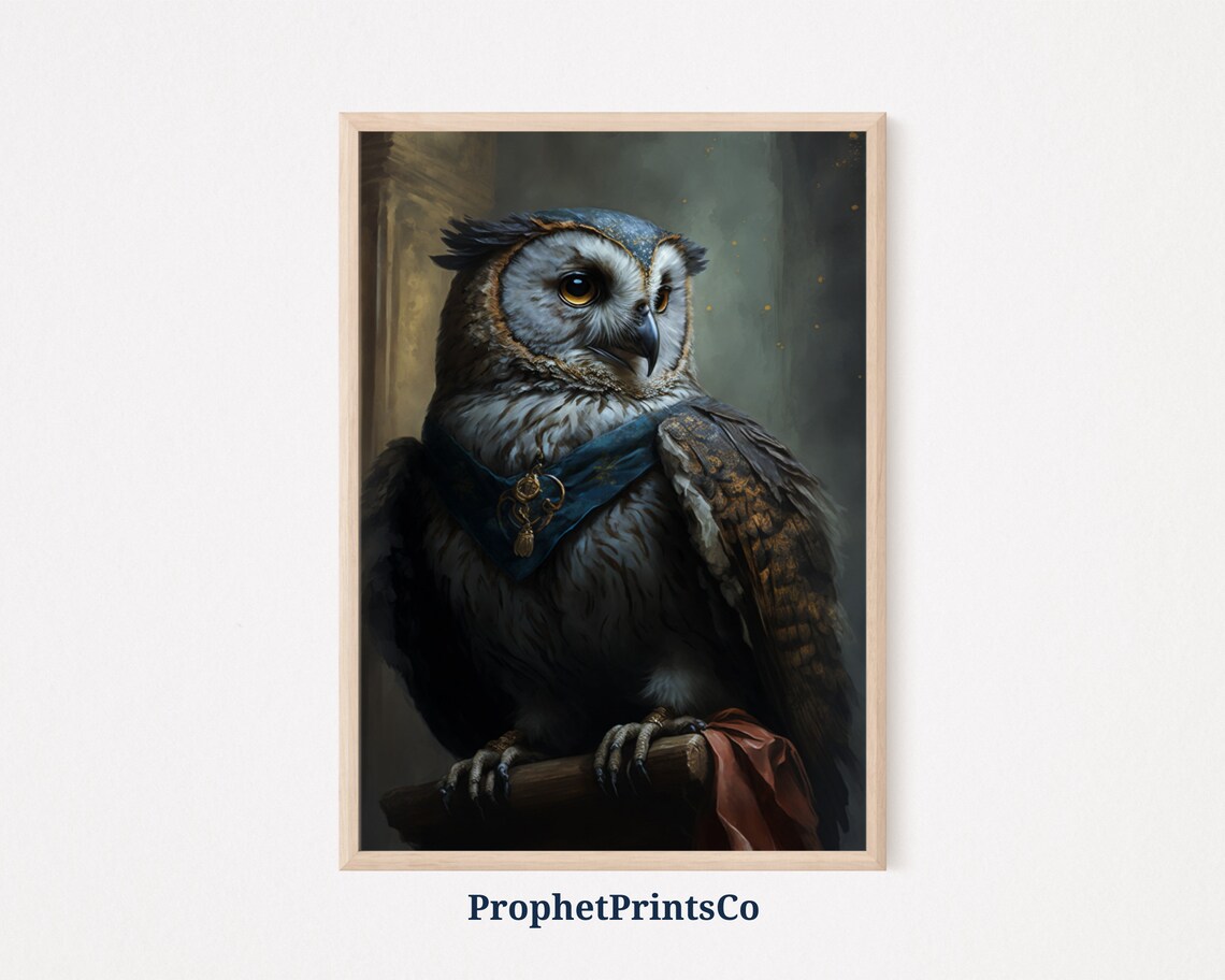 Regal Owl Portrait With Medal Scholarly Gentleman Bird Art Poster