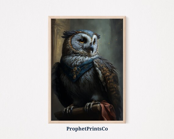 Regal Owl Portrait With Medal Scholarly Gentleman Bird Art Poster