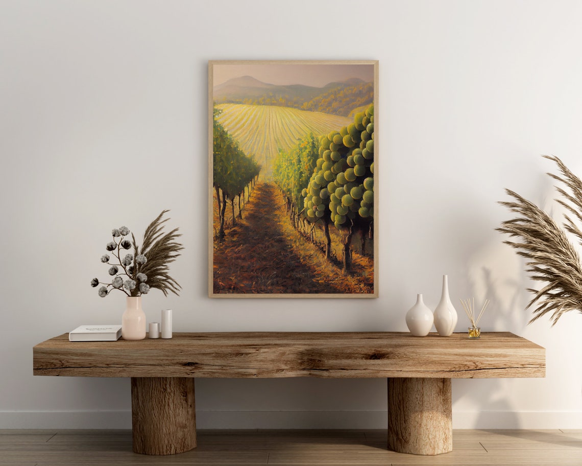 Golden Hour Vineyard Rows Ripe Grape Clusters Countryside Art Poster - Image 3