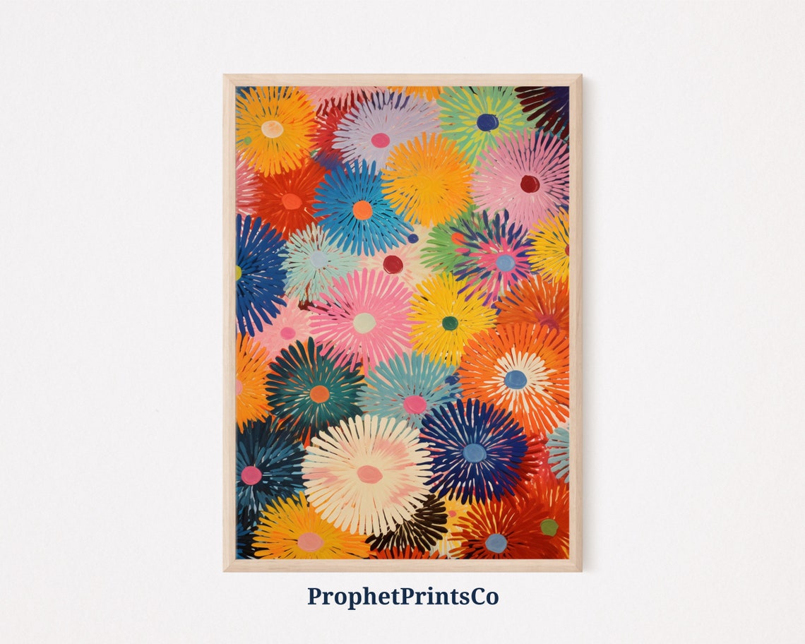Bold Groovy Sunburst Daisy Pattern Colorful Retro 60s Art Poster