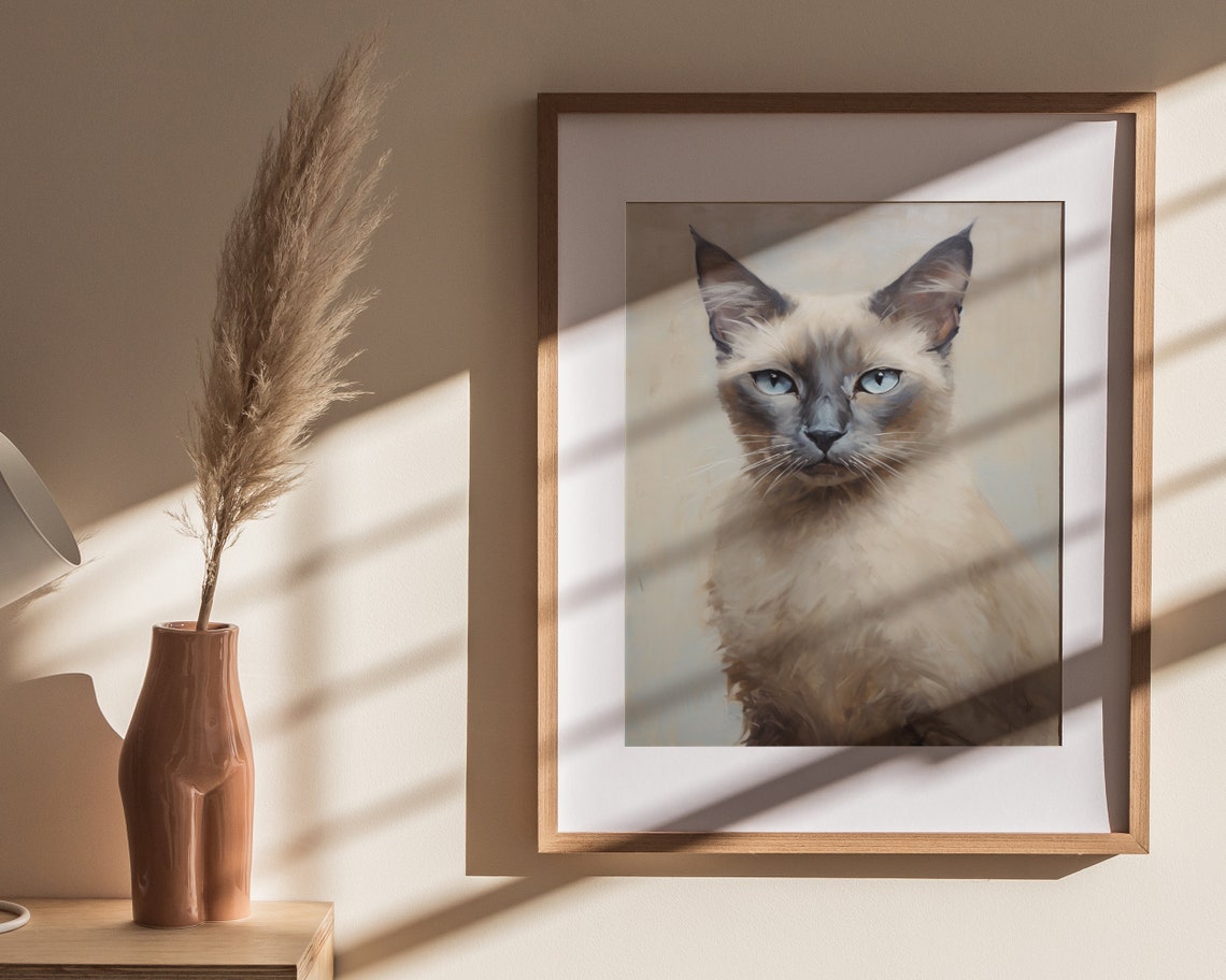 Siamese Cat Blue Eyes Portrait Oil Painting Cat Lover Wall Poster - Image 4