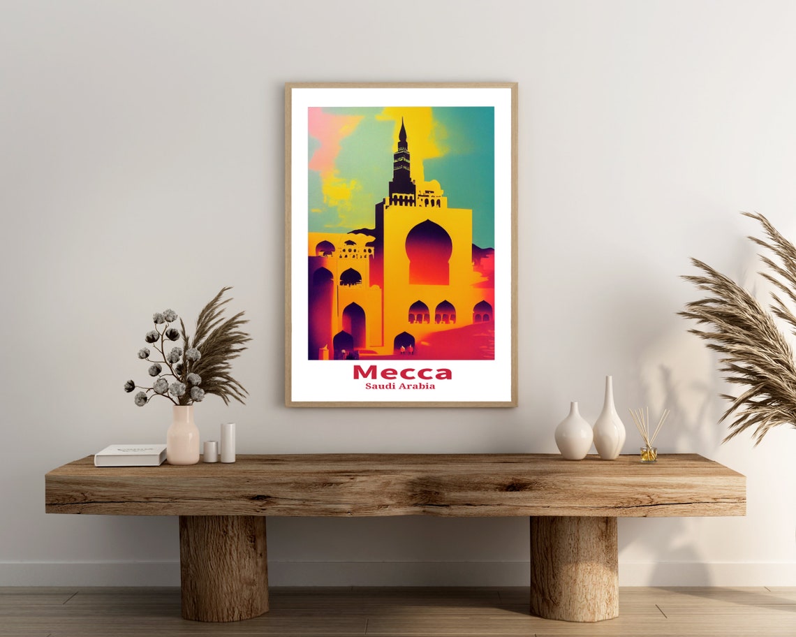Mecca Saudi Arabia Grand Mosque Minaret Colorful Pop Travel Poster - Image 3