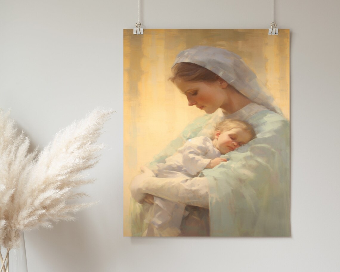 Mother Cradling Baby Golden Light Christian Oil Painting Poster - Image 2