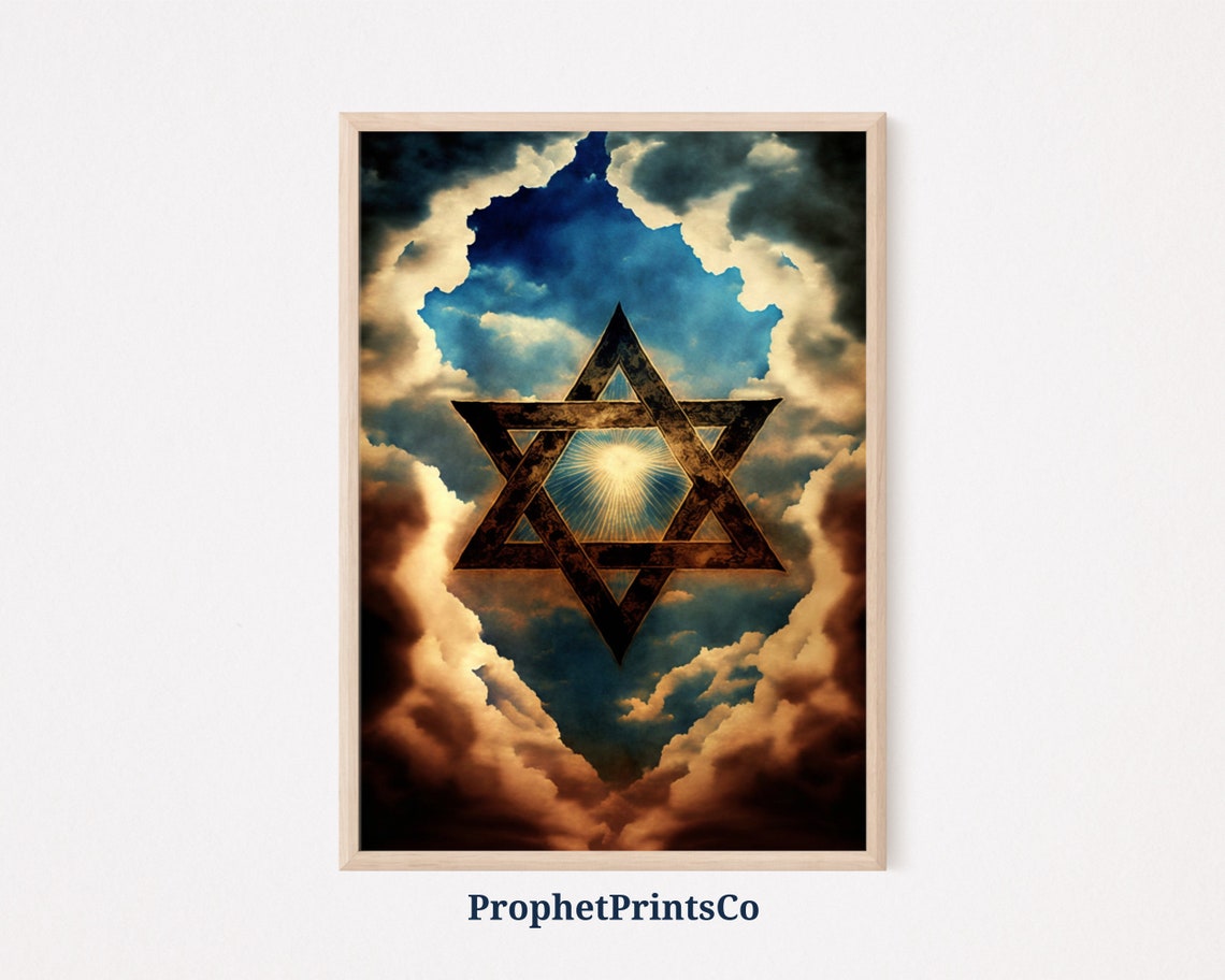 Star of David in Dramatic Clouds With Radiant Sunburst Poster
