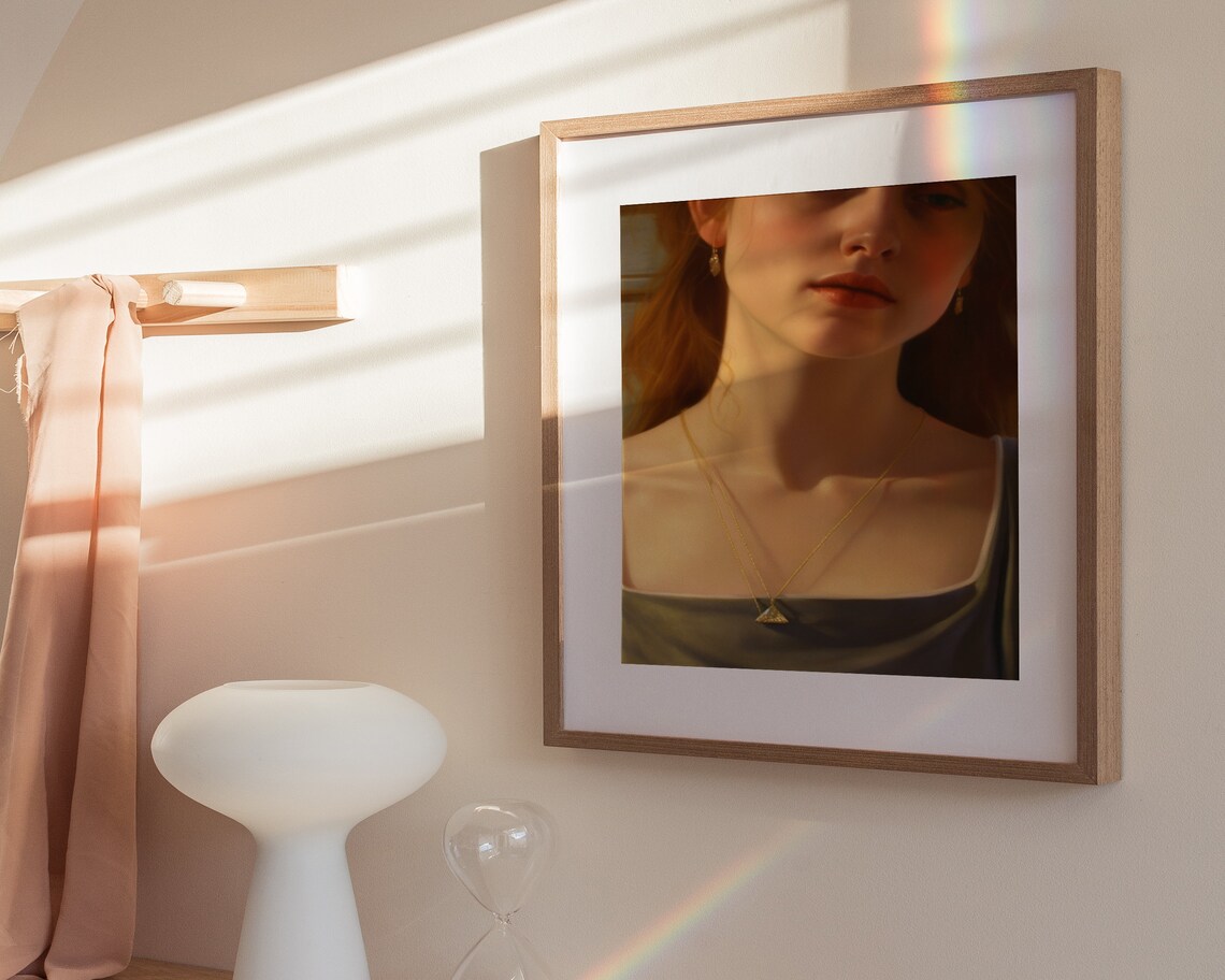 Woman Gold Necklace Candlelit Portrait Elegant Oil Painting Poster - Image 3