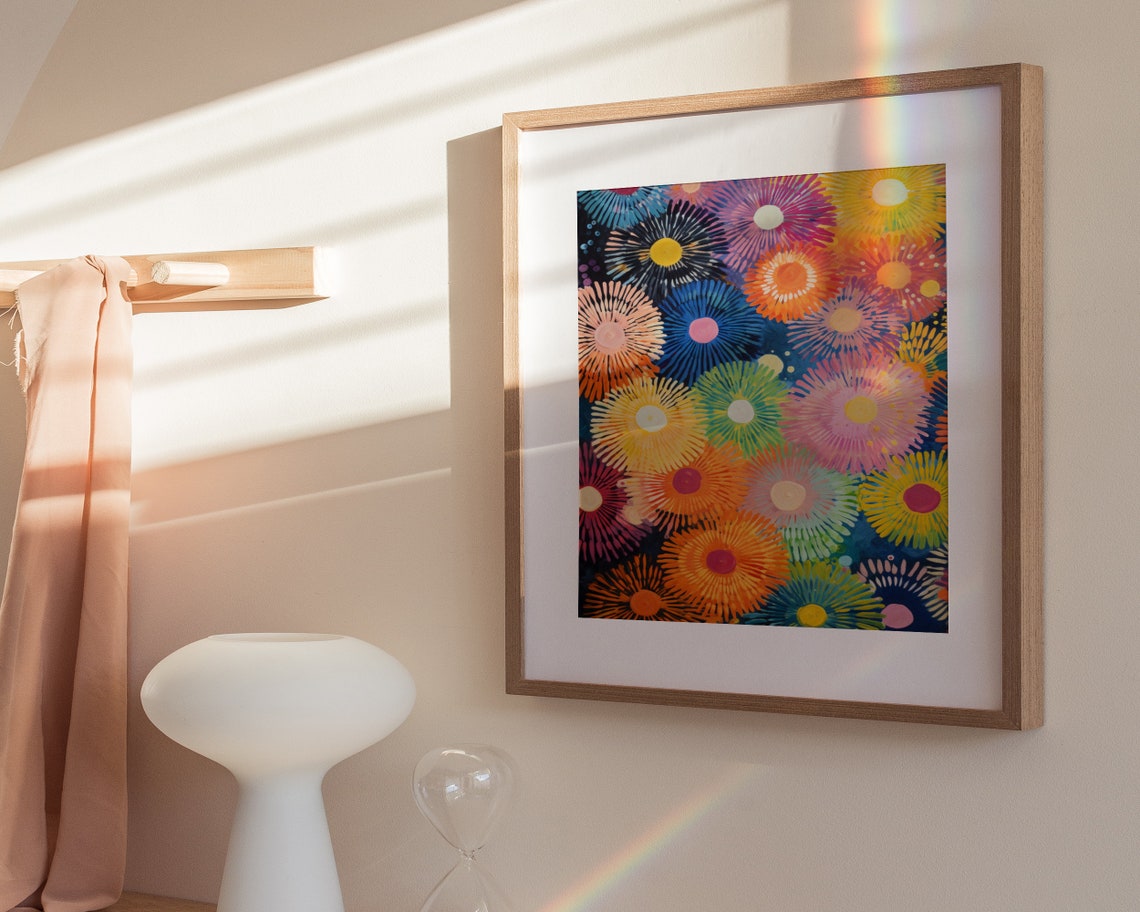 Colorful Sunburst Flower Pattern Retro 60s Psychedelic Art Poster - Image 3