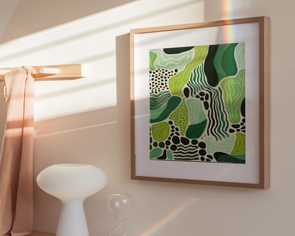 Green Organic Abstract Shapes Black Waves Modern Boho Poster - Image 3