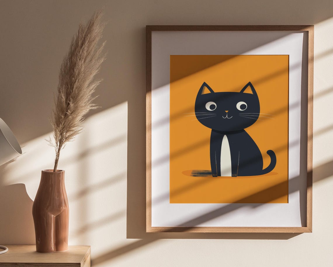 Cute Black Cat Cartoon Orange Background Playful Kids Decor Poster - Image 4
