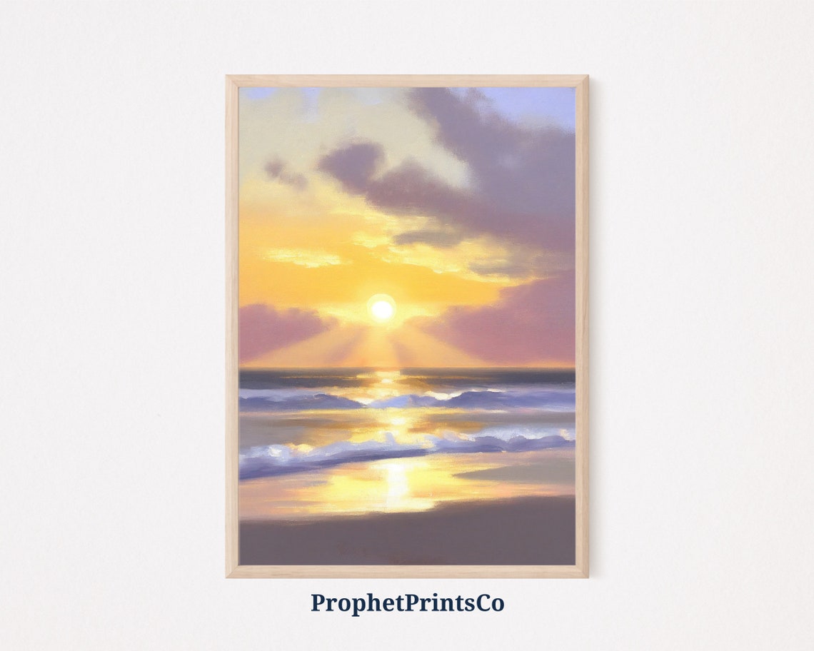 Golden Sun Over Ocean Waves Radiant Beach Sunrise Coastal Wall Poster
