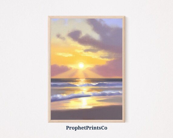 Golden Sun Over Ocean Waves Radiant Beach Sunrise Coastal Wall Poster