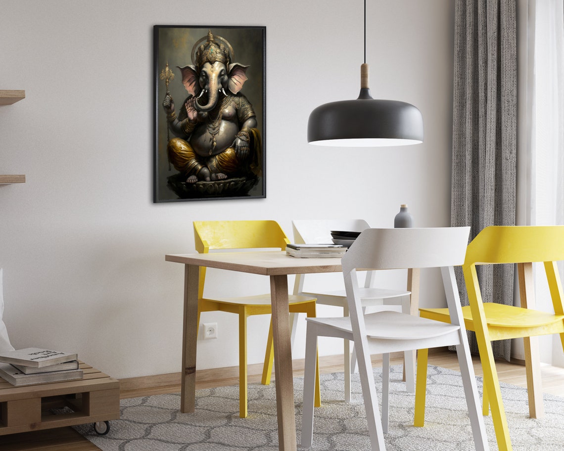 Lord Ganesh Golden Crown Blessing Mudra Metallic Hindu Art Poster - Image 2