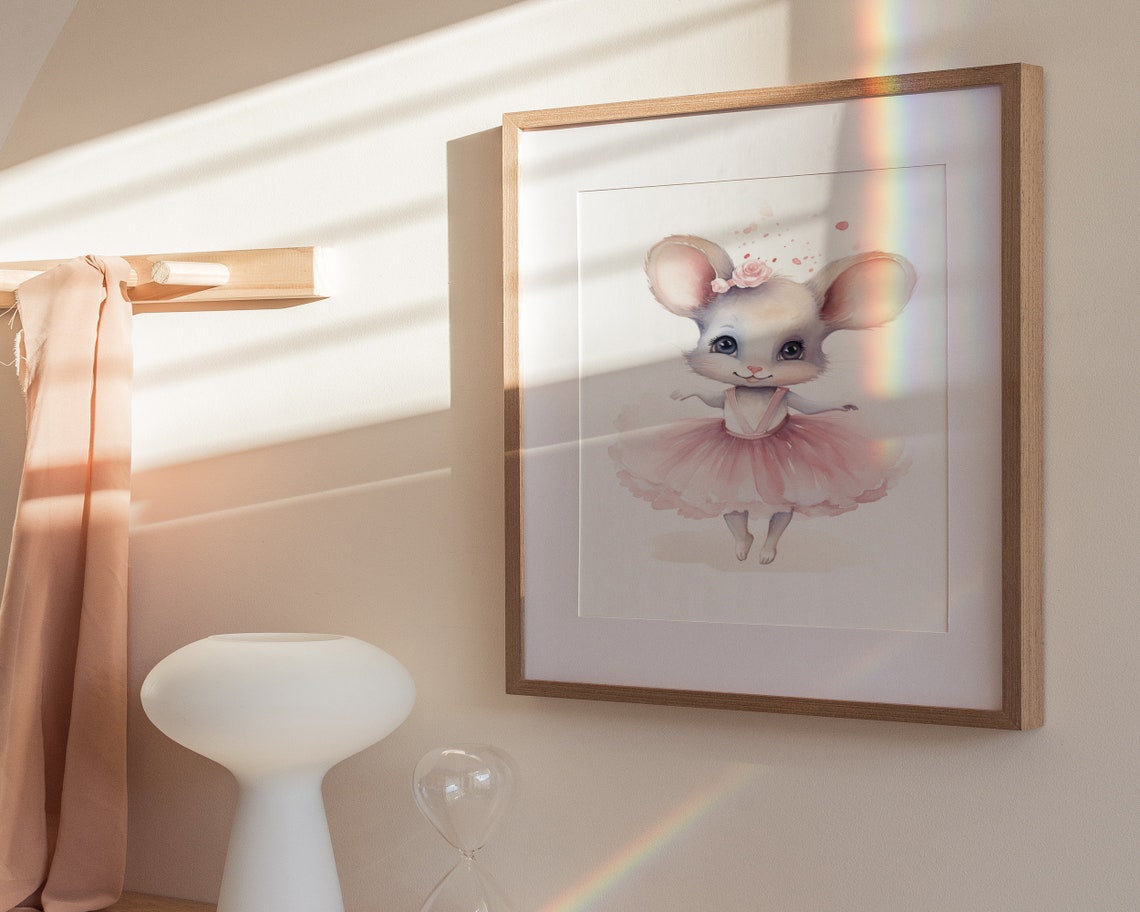 Balletcore Ballerina Mouse Pink Tutu Cute Watercolor Nursery Poster - Image 3