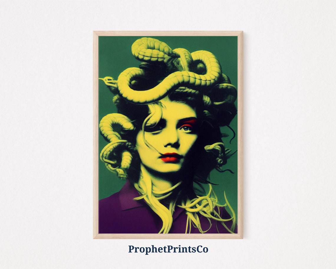 Medusa Snake Hair Neon Green Pop Art Greek Mythology Gorgon Poster