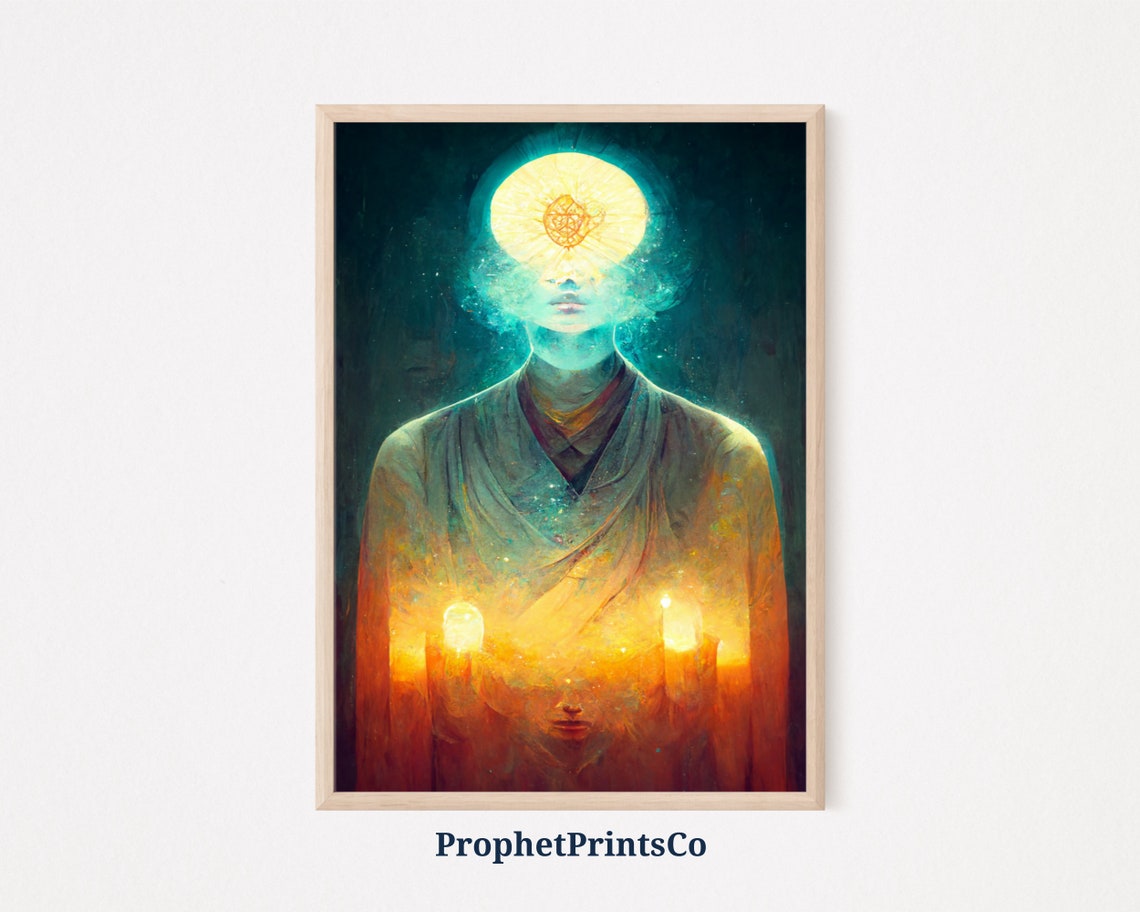 Golden Halo Enlightened Figure Holding Light Abstract Poster