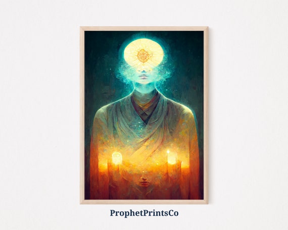 Digitial Enlightenment Poster Print Abstract Wall Art Spiritual Vintage Aesthetic Buddha Room Decor
