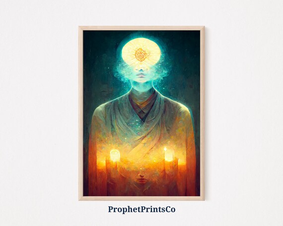 Golden Halo Enlightened Figure Holding Light Abstract Poster
