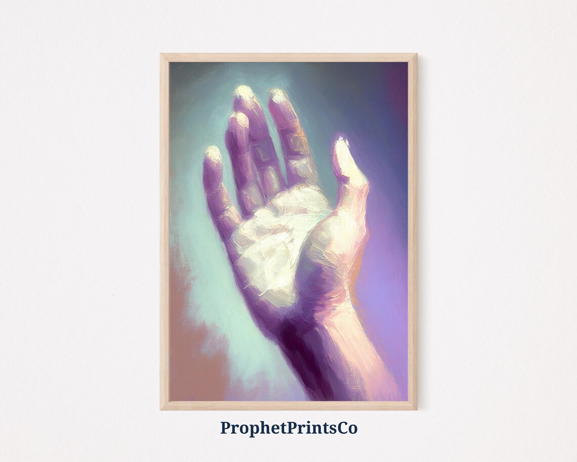 Hand Reaching Up in Soft Gentle Lavender Light Oil Painting Poster
