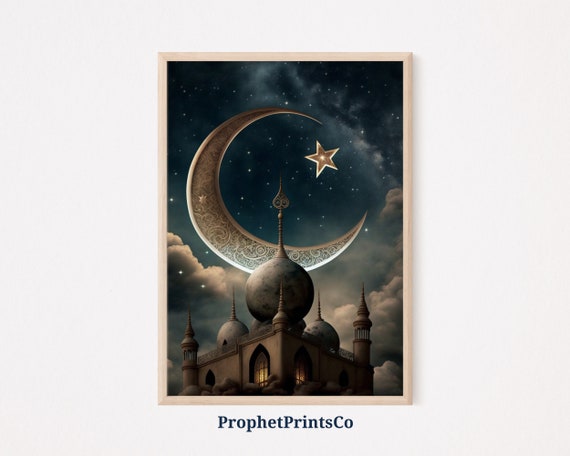 Star And Crescent Poster Print Original Islamic Wall Art Ramadan Gift Muslim Home Dcor Wall Art Digitial