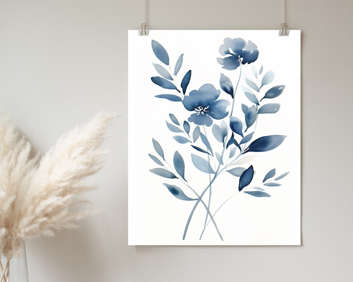Blue Wildflower Watercolor Floral Botanical Arrangement Poster - Image 2