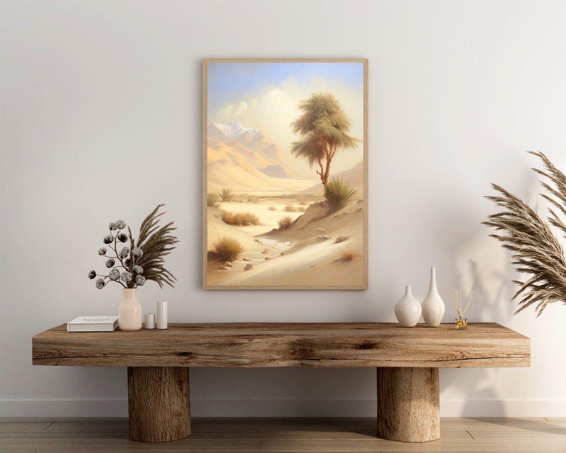 Soft Light Desert Valley With Lone Acacia Tree Hazy Morning Art Poster - Image 3