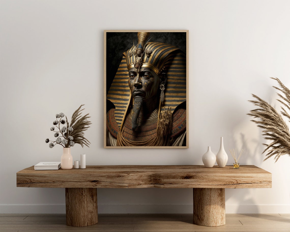 Majestic Egyptian Pharaoh With False Beard Gold Black Art Poster - Image 3