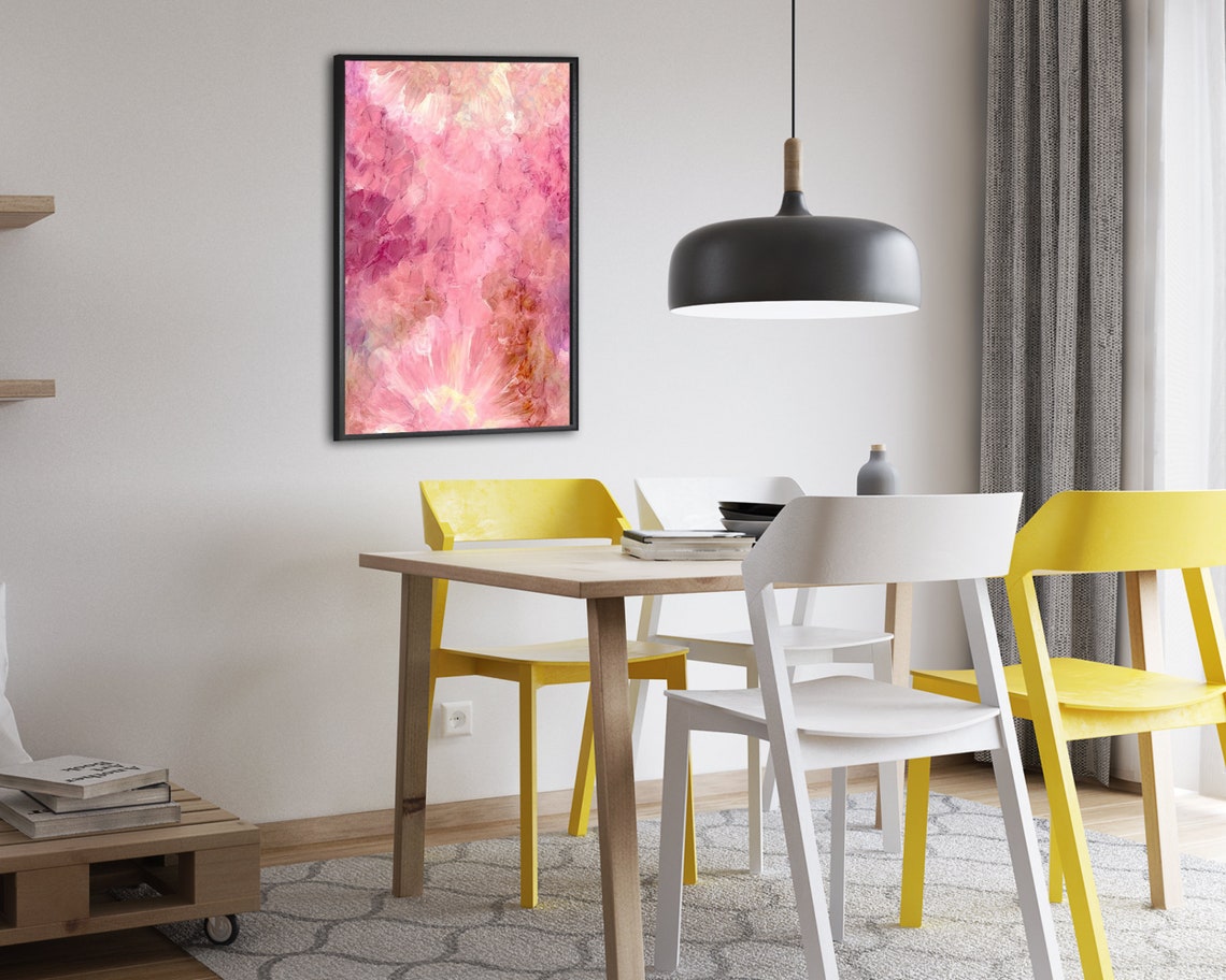 Pink Impasto Abstract Textured Palette Knife Swirls Modern Art Poster - Image 2