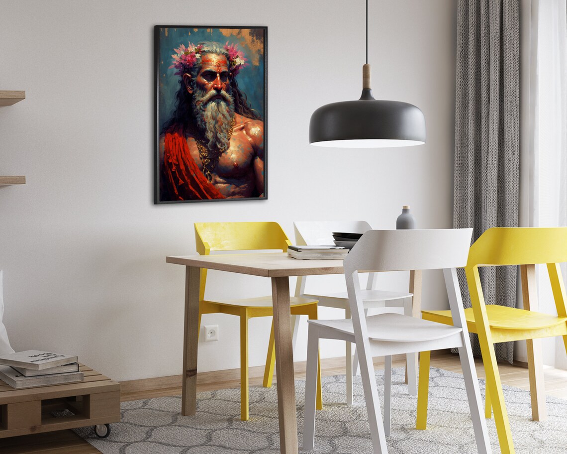 Lord Brahma Portrait Poster Flower Crowned Elder Oil Painting Design - Image 2