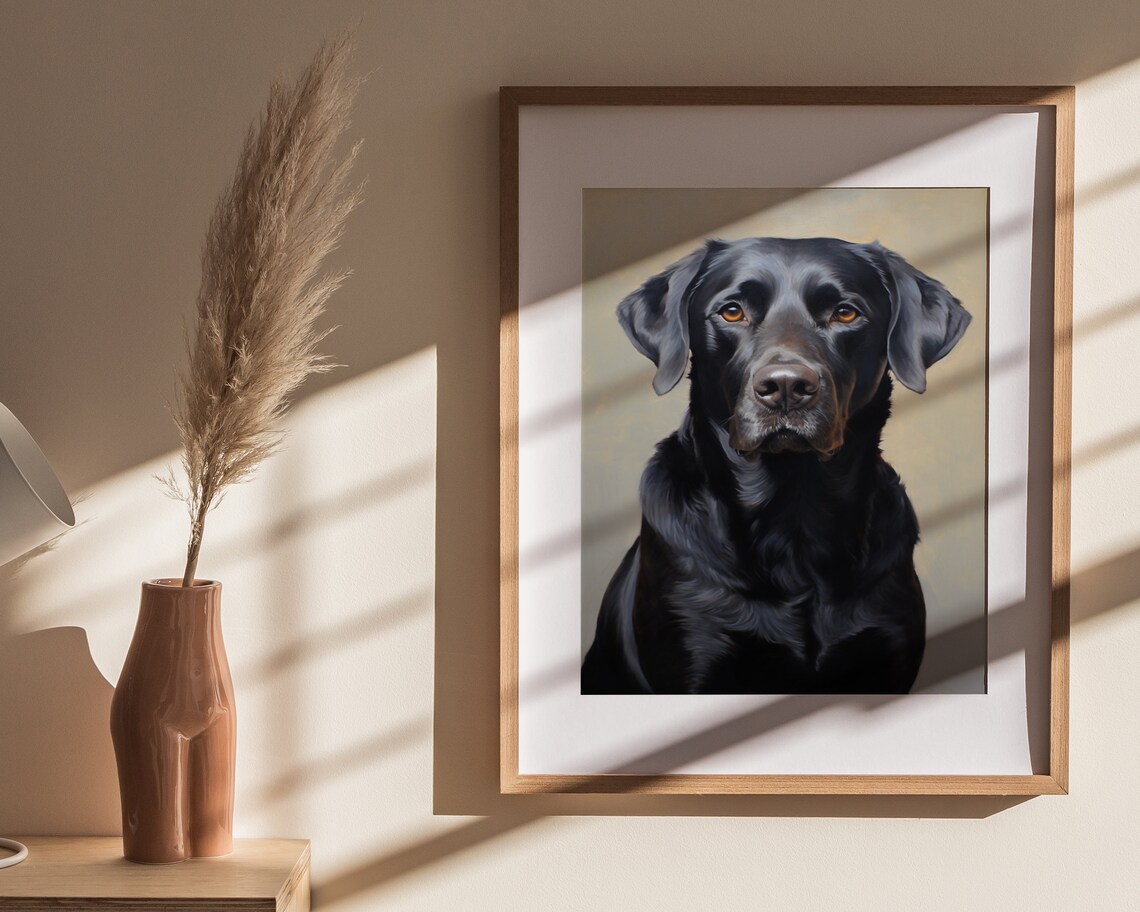 Black Labrador Retriever Oil Portrait Warm Neutral Art Poster - Image 4