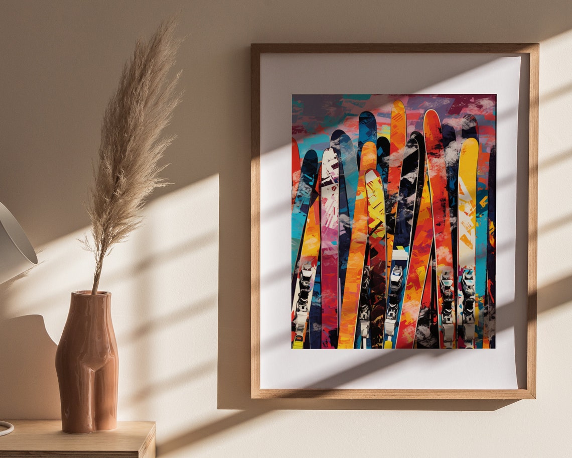 Abstract Skis Sunset Paint Splatter Warm Pop Art Winter Ski Poster - Image 4