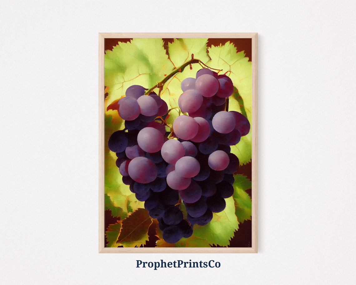Purple Grape Cluster on the Vine Impressionist Style Painting Art Poster