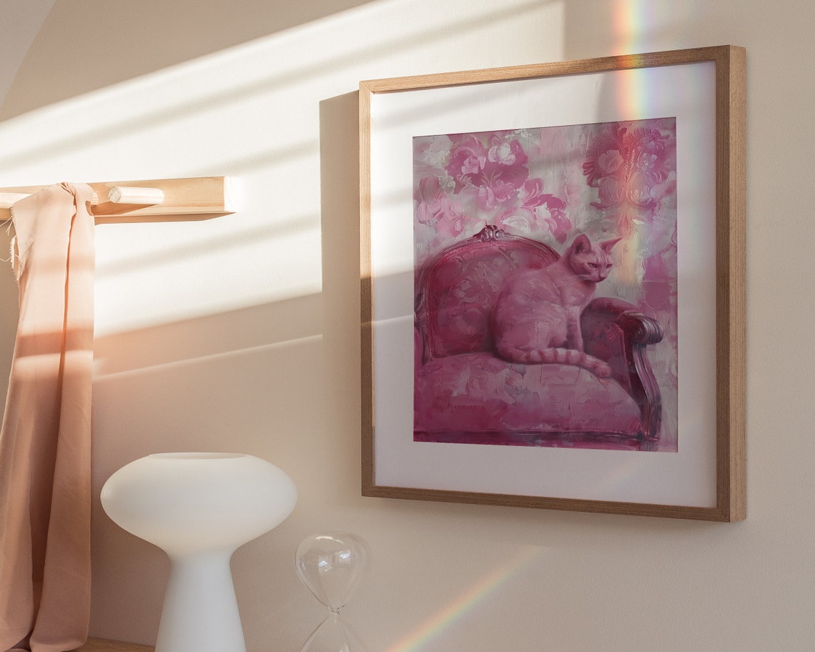 Pink Girly Cat Poster Print Cute Wall Art Pet Lover Gift Nursery Home Dcor Wall Art - Image 3