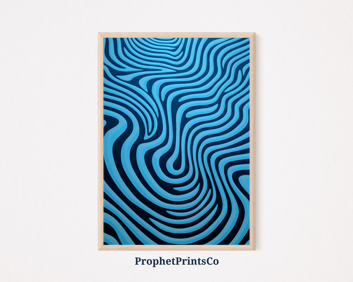 Blue Wavy Line Optical Illusion Hypnotic Abstract Wave Poster