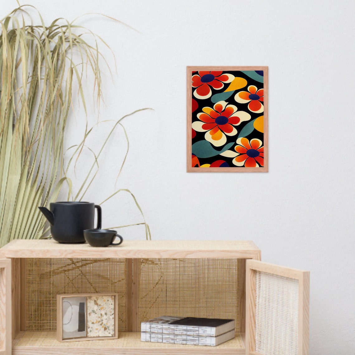 Retro 60s Groovy Flower Pattern Psychedelic Orange Floral Poster - Image 2