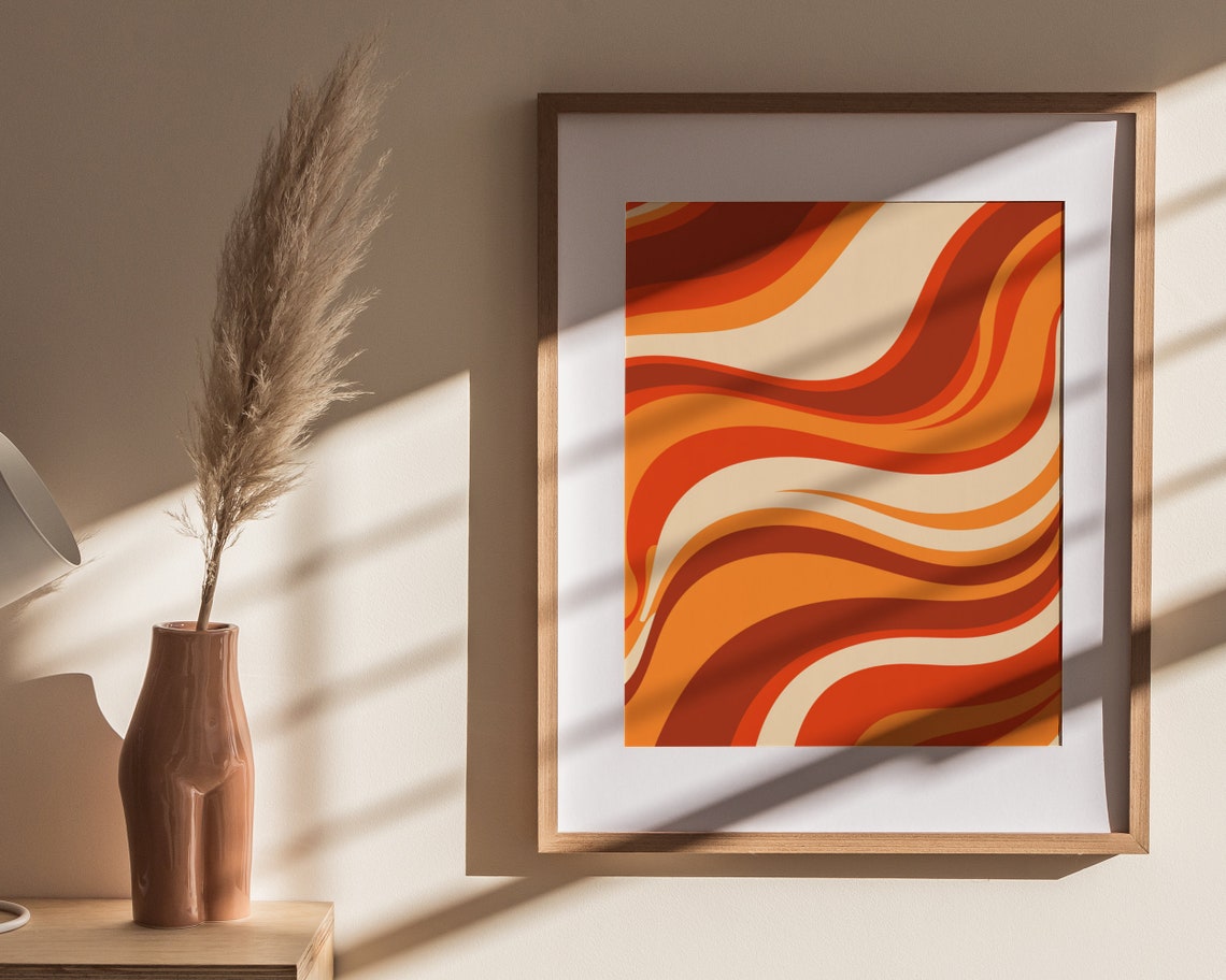 Bold Burnt Orange Retro 70s Wavy Stripes Groovy Abstract Poster - Image 4