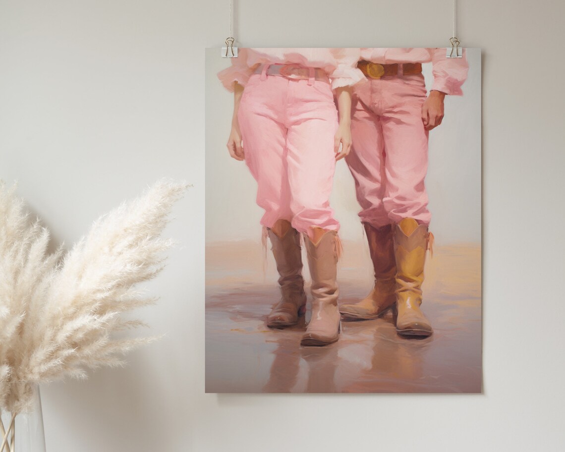 Pink Cowboy Boots Duo Western Girly Best Friends Style Art Poster - Image 2