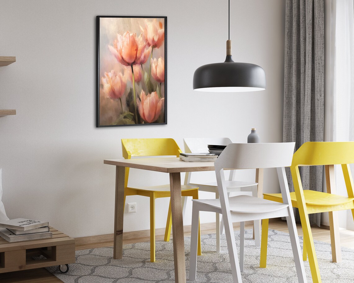 Soft Peach Tulip Blooms Dreamy Pastel Floral Painting Poster - Image 2
