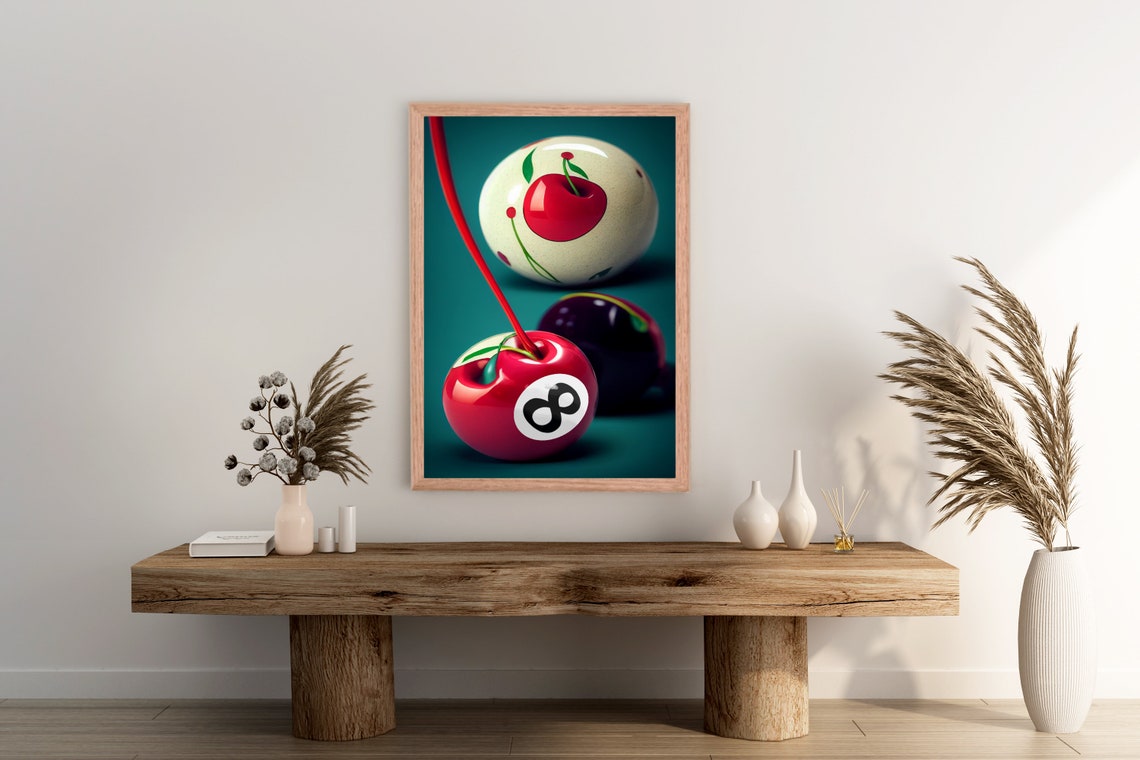 Retro 8 Ball Cherry Billiards Pool Hall Trendy Pop Culture Poster - Image 2
