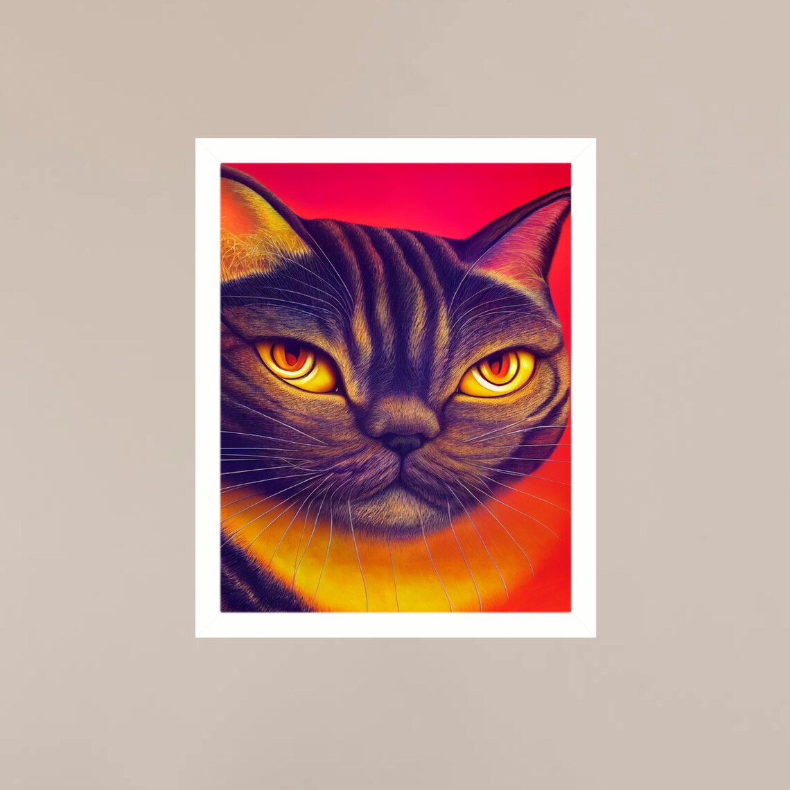 Tabby Cat Fiery Orange Eyes Intense Feline Portrait Animal Poster - Image 3