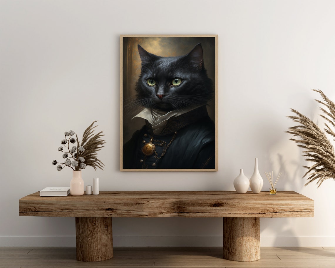 Black Cat In Victorian Gentleman Costume Regal Portrait Poster - Image 3