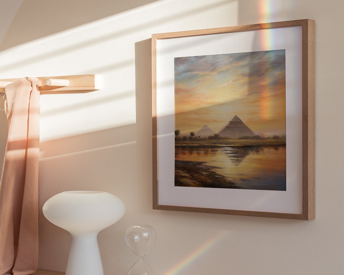 Giza Pyramids Golden Sunset Oil Painting Egypt Travel Wall Poster - Image 3