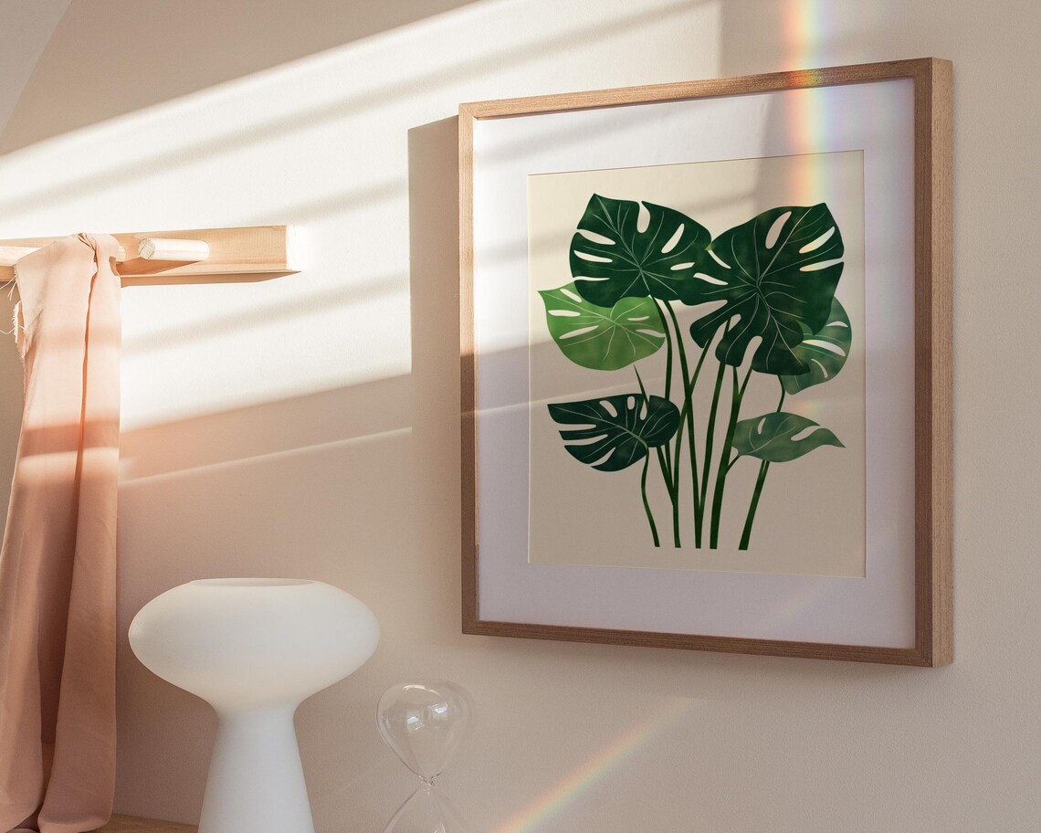 Monstera Leaves Tropical Botanical Watercolor Greens Modern Poster - Image 3