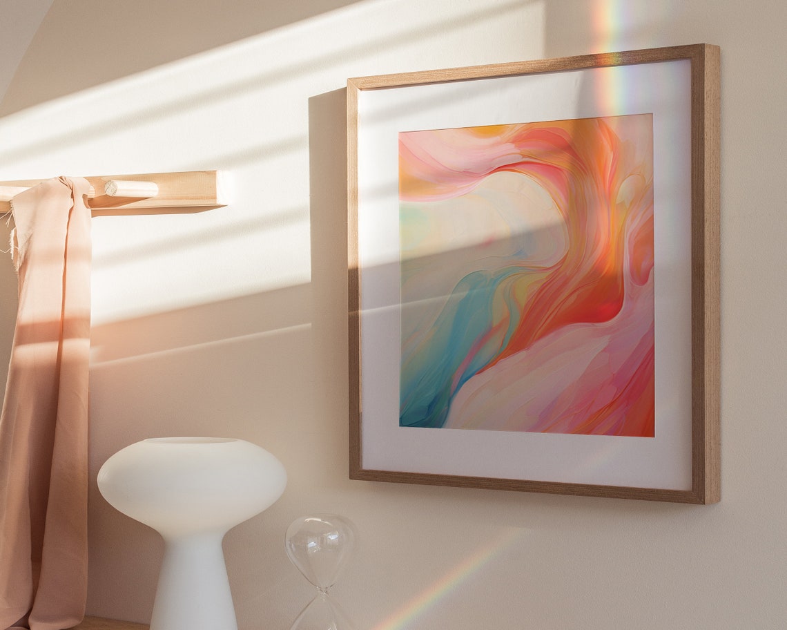 Coral Pink Aqua Abstract Swirl Vibrant Modern Painterly Art Poster - Image 3
