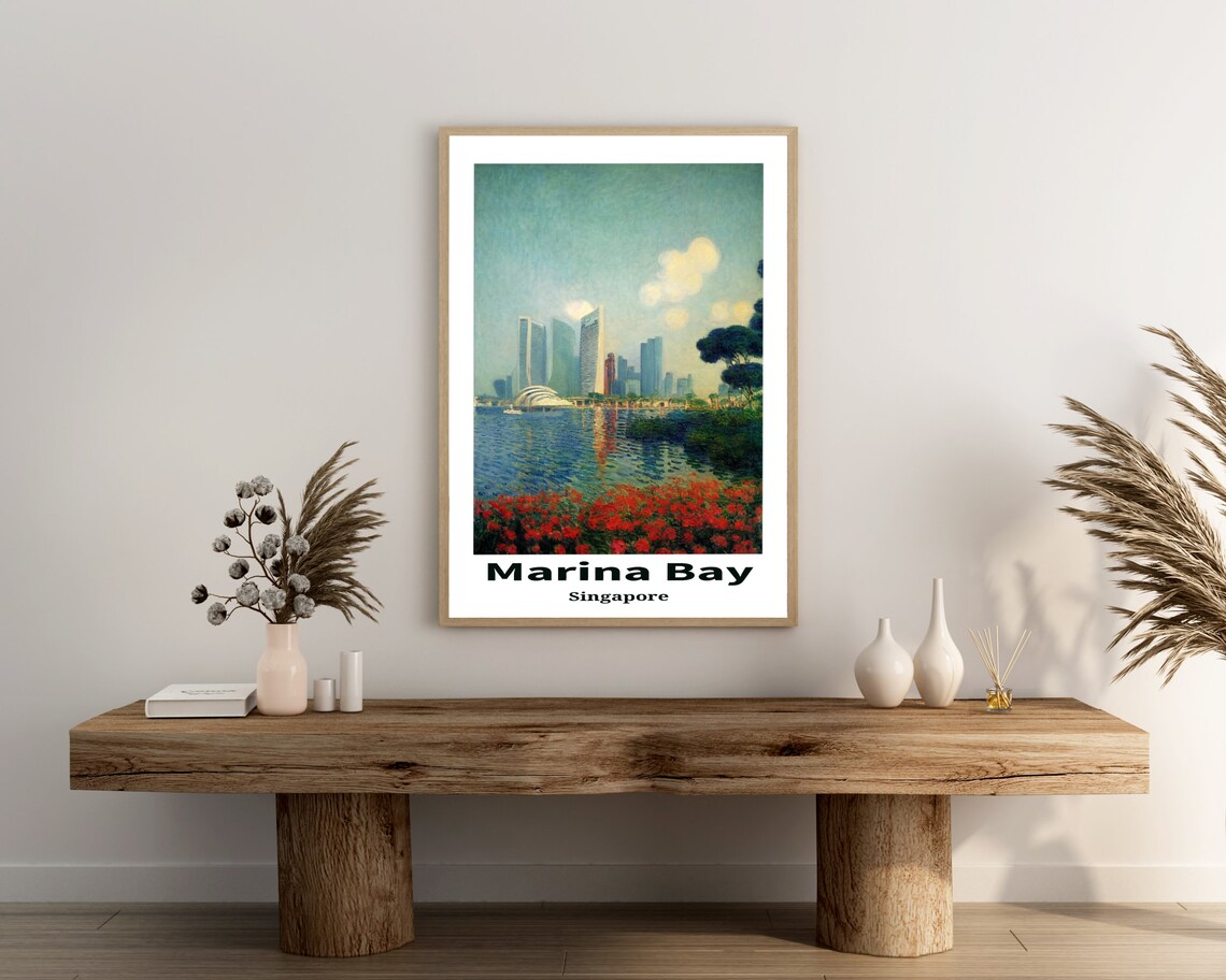 Marina Bay Singapore Skyline Impressionist Waterfront Art Poster - Image 3