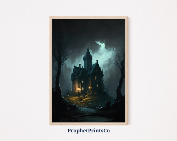 Dark Academia Landscape Poster Print Moody Castle Wall Art Painting Vintage Gothic Home Dcor Wall Art Digitial